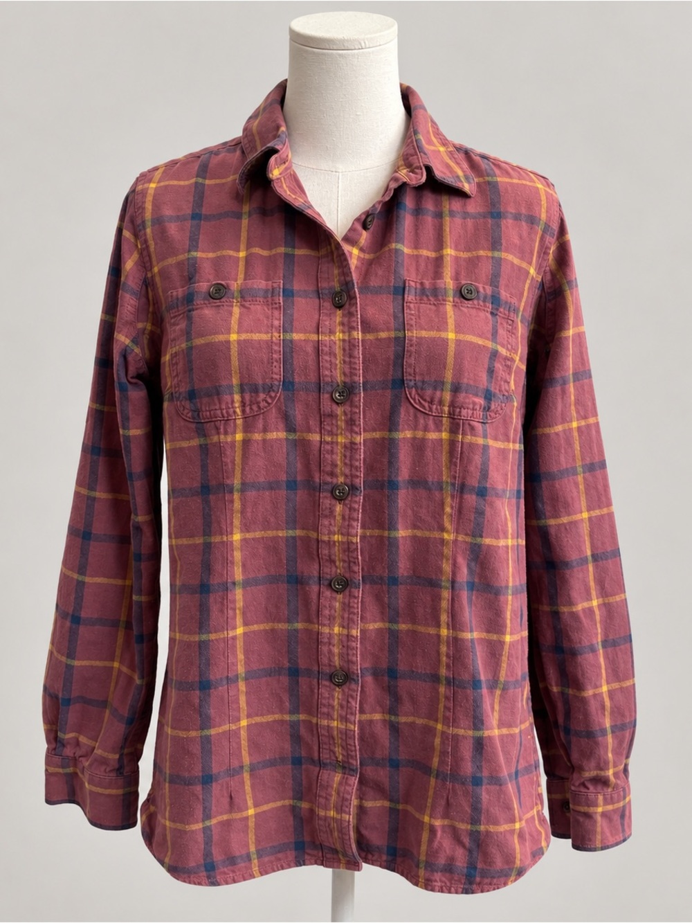 Duluth Trading Burgundy Plaid Cotton Shirt S